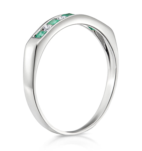 Emerald 0.15ct And Diamond 9K White Gold Ring
